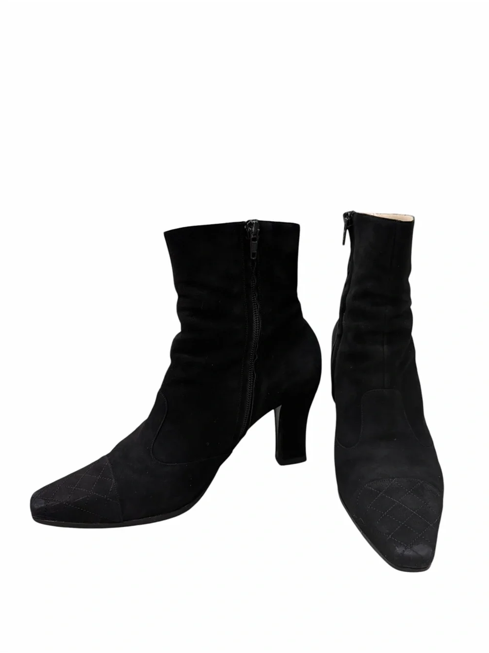 Authentic CHANEL Black Suede Quilted Cap Toe Ankle Boots Booties EU 38